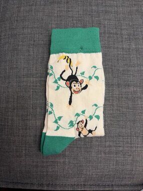 Unisex Monkey Banana Novelty Crew Socks Green White Jungle One Size Fun Gift